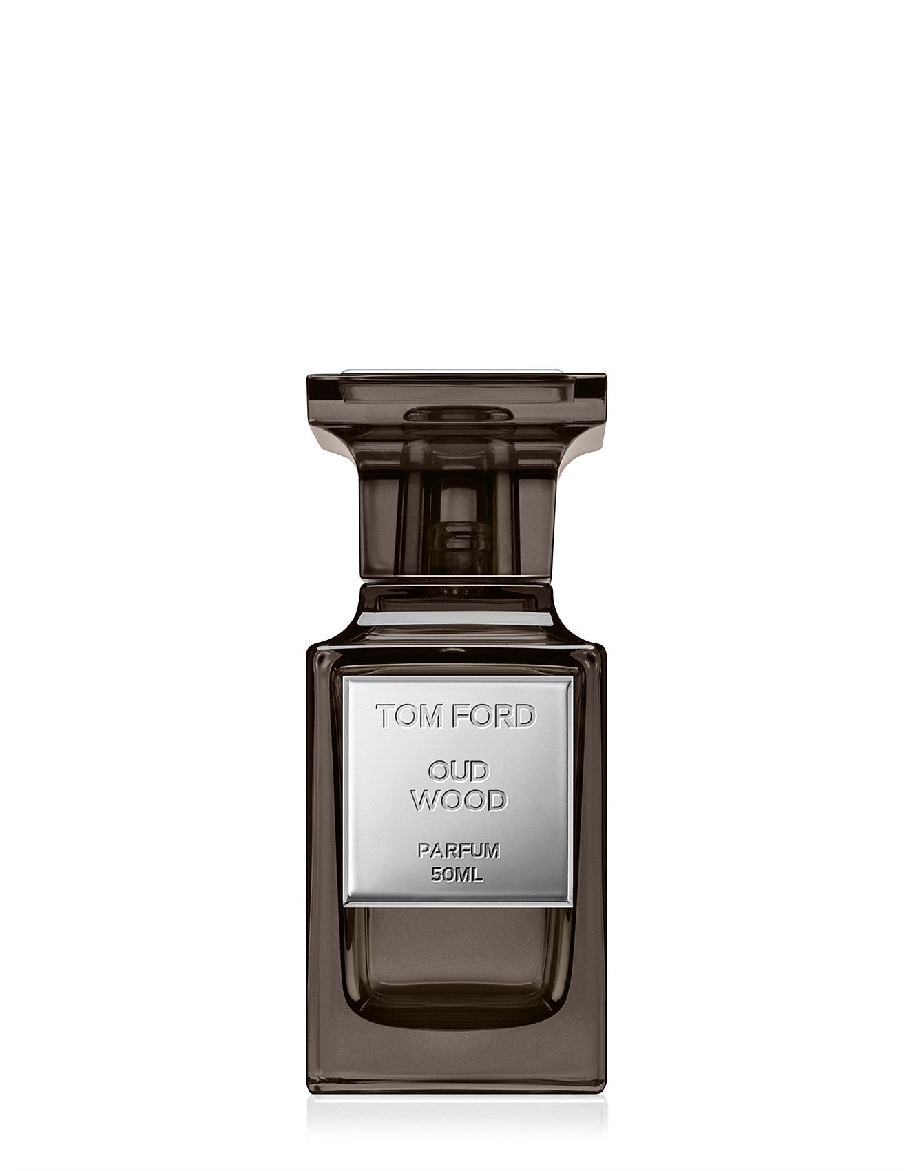 Tom Ford Oud Wood parfum bottle on a white background