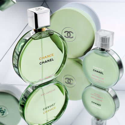 Chanel Chance perfume bottles on a light gray background
