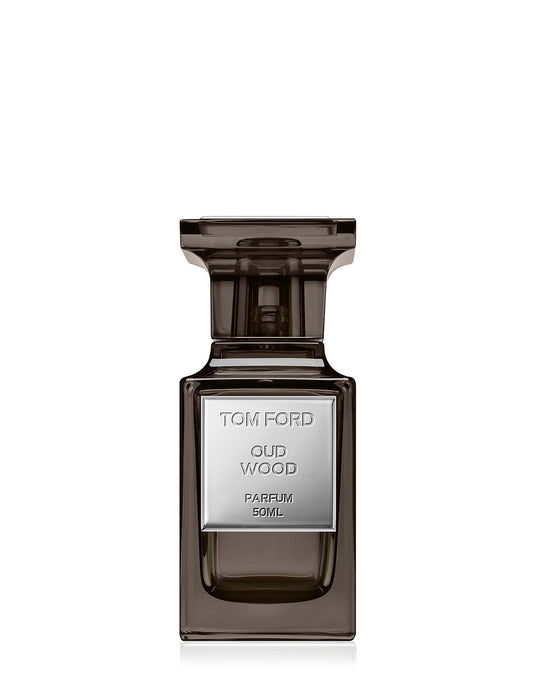 Tom Ford Oud Wood parfum bottle on a white background