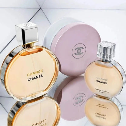 Chanel Chance perfume bottles and packaging on a light background
