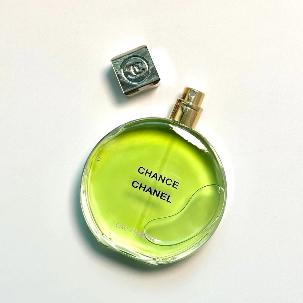 Chanel Chance perfume bottle on a light background
