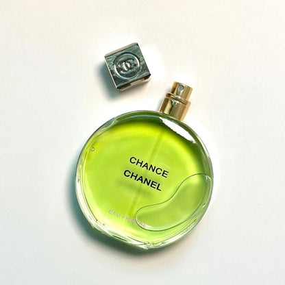 Chanel Chance perfume bottle on a light background

