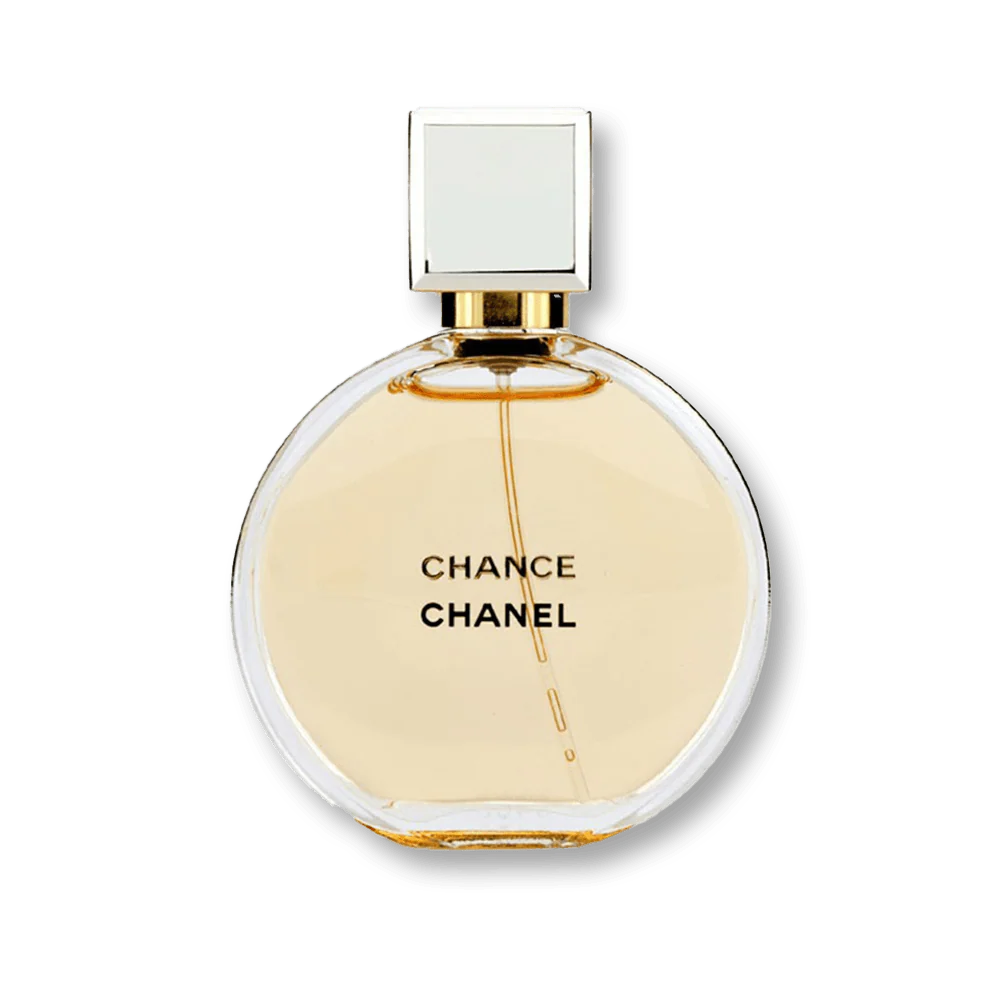 Chanel Chance perfume bottle on a white background
