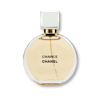 Chanel Chance perfume bottle on a white background
