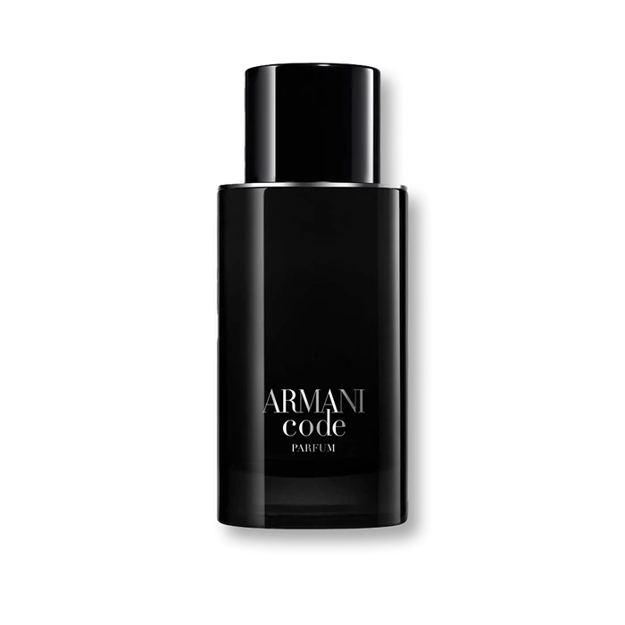 Black Armani Code perfume bottle on a white background
