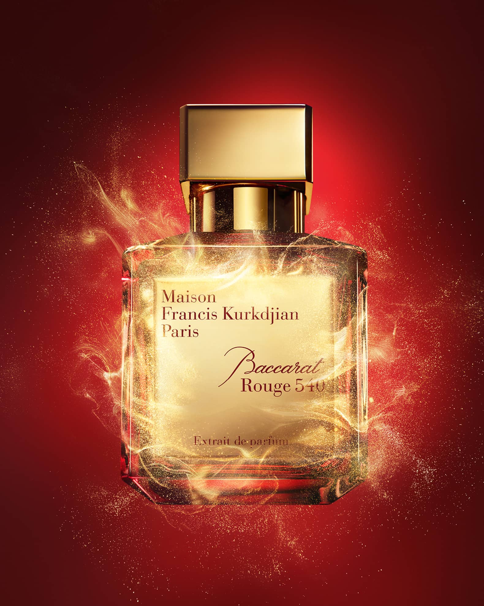 Maison Francis Kurkdjian Baccarat Rouge 540 perfume bottle on a red background