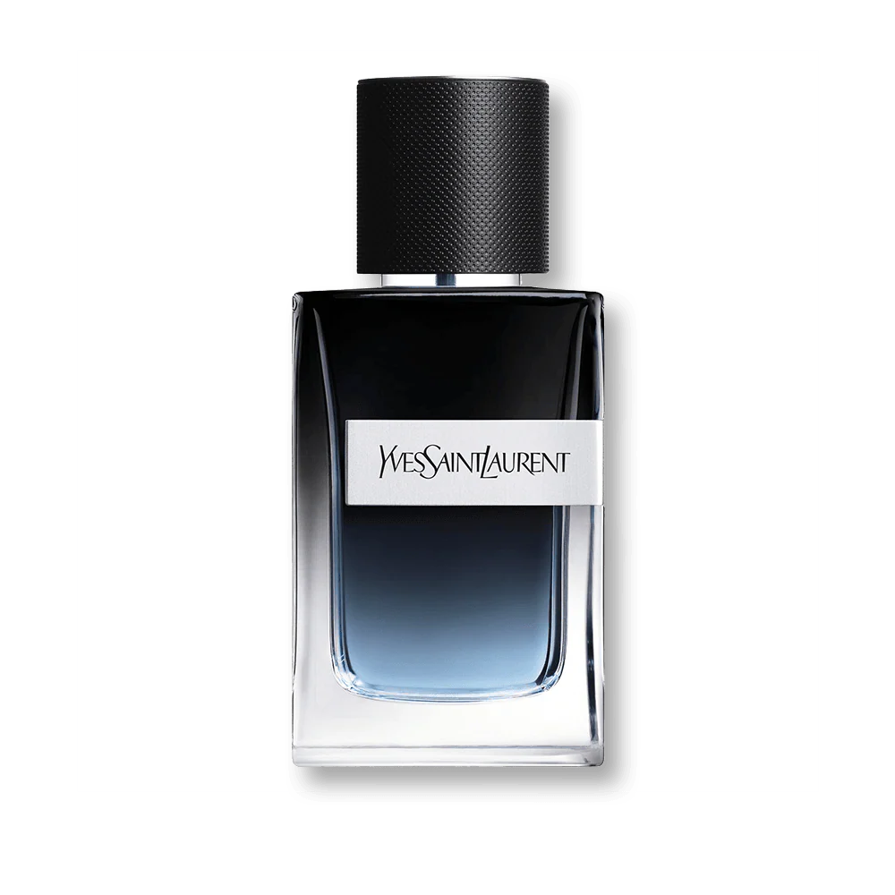 Yves Saint Laurent Y EDP perfume bottle with black cap on a white background
