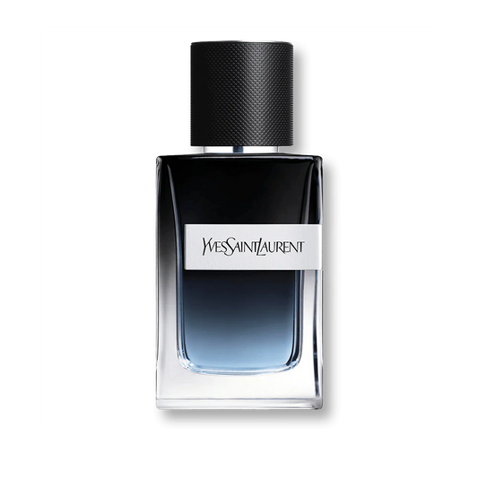 Yves Saint Laurent Y EDP perfume bottle with black cap on a white background
